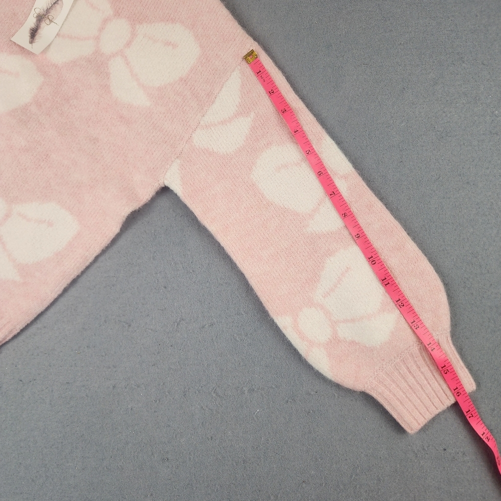 Pink BOW Knit Sweater Coquette Balletcore Soft Girl White Detail Cozy Feminine - Picture 10 of 11